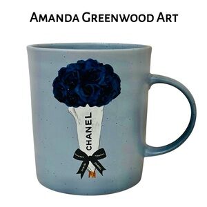Amanda Greenwood Art Chanel Blue Floral Ceramic Mug Chic Coffee Cup Home NWT